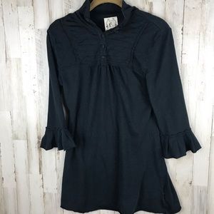 Free People Black Button Ruffle Sleeve Tunic Dress